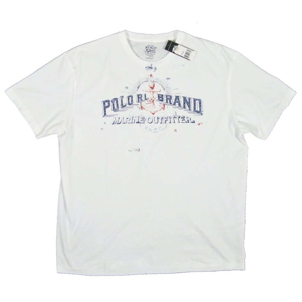 NEW Vintage Polo Ralph Lauren T Shirt! L White Nautical Marine Outfitter Anchor